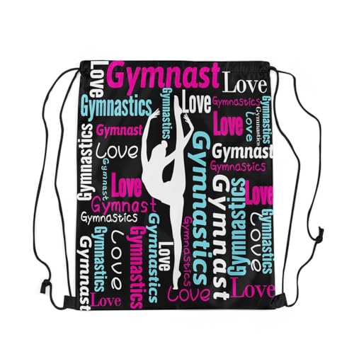 Castle Fairy Gymnastics Drawstring Backpack,Gymnastics Lovers Waterproof Drawstring Bags,Cheerleading Bags for Shopping Travelling,Lightweight - color: Black