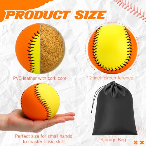 MiniInflat 12 Pack 12" 10" Softballs Practice Balls Leather Covered Youth Fastpitch Baseball Training for Tee Coach Pitch Batting Ball Practices and Training