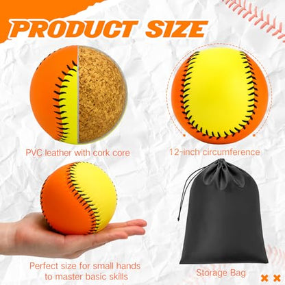 MiniInflat 12 Pack 12" 10" Softballs Practice Balls Leather Covered Youth Fastpitch Baseball Training for Tee Coach Pitch Batting Ball Practices and Training