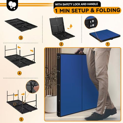 6x3 ft Mid Size Portable Ping Pong Table, Indoor Outdoor Folding Table Tennis Table, Table Tennis for Rec Room w/ 2 Paddles, 2 Balls, Game Net and Adjustable Feet, Sturdy Iron Frame (Blue)