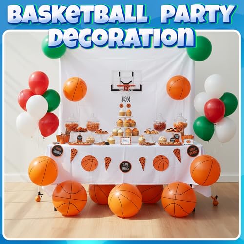 Inflatable Basketball Beach Balls (6 Pack) - 16-Inch Durable Beach Balls for Kids, Summer Pool Toys, Basketball Party Favors, Sports Theme Decorations, Giveaways - style: 6-Pcs Basketball Beach Balls