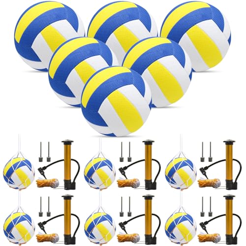 Sazoemao 6 Pack Official Size 5 Volleyball Balls Volley Ball of Synthetic Leather,Includes Ball Pump and Net Bag,Competition Volleyball for Indoor Outdoor… - color: Classic-Six air pumps