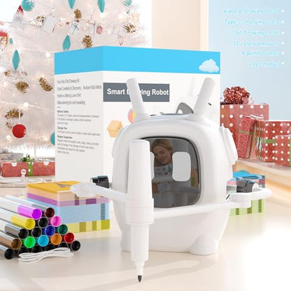 Drawing Robot for Kids: Interactive Educational Toy - Auto Drawing Machine with 192 Cards & 10 Pens - Montessori Learning Gifts for 3-8 Year Old Boys Girls - color: White