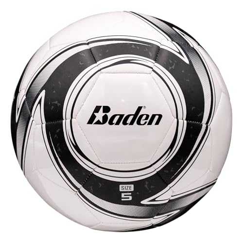 Baden Z-Series Soccer Ball – Size 3, 4, or 5 – Machine Stitched Durable Ball for Outdoor Play, Camps, Practice & Training – Cushioned Cover with Reinforced Bladder - color: Black, size: Size 3
