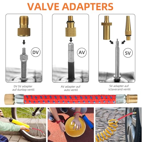 Bicycle Presta Schrader Valve Adaptor Tools, 25PCS Brass Bike Pump Adaptters,Ball Pump Needle, Balloon Inflatable Toys Nozzle Inflator Adapter, Air Pump Accessories for Standard Pump or Air Compressor