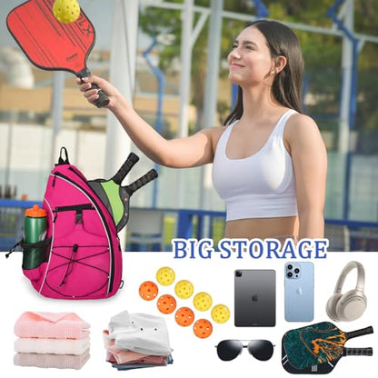 Goloni Pickleball Sling Bag for Men Women, Lightweight Pickleball Backpack with Fence Hook - color: Rose