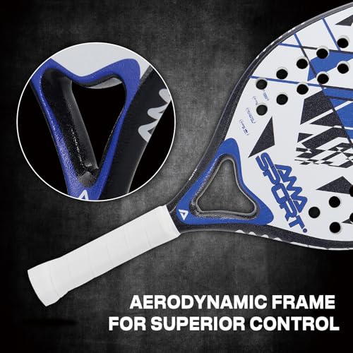 AMA SPORT Beach Tennis Racket Carbon Fiber with EVA Foam Core Texture Beach Tennis Paddle Raquete with Carry Bag (Blue)
