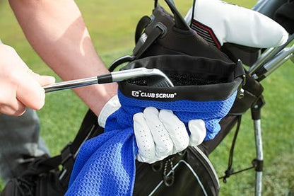 Club Scrub Towel Pro, Golf Club and Ball Cleaning Pouch with Attached Towel, Waterproof Exterior, Clean Face Technology Liner, Machine Washable, Cleans Club Grooves, Waffle-Weave Microfiber (Blue) - color: Blue