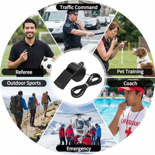 3 PCS Metal Whistle, Stainless Steel Coach Whistle Basketball Whistles with Lanyard for Teachers, Loud Sound Referee Whistles for Emergency, Sports, Soccer, Basketball (Black, Gold, Silver)