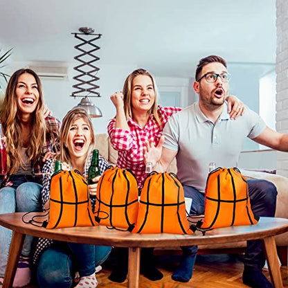Shappy 12 Pieces Basketball Drawstring Bags Bulk Small Sport Goodie Bags Snack Treat Backpack for Ball Birthday Party Favor Team Gifts(10 x 12 Inch)