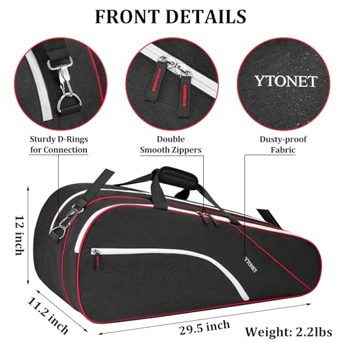 Ytonet Tennis Bag 6 Rackets, Large Tennis Racket Bag for Men Women with Insulated Pocket Shoe Compartment Water Resistant 3-Ways Carry Padded Badminton Cover for Pro/Team/Familiy Training, Black