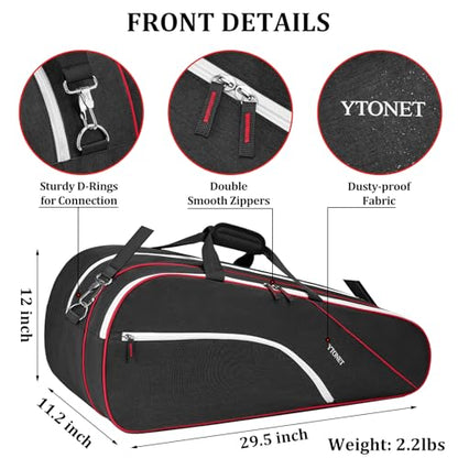 Ytonet Tennis Bag 6 Rackets, Large Tennis Racket Bag for Men Women with Insulated Pocket Shoe Compartment Water Resistant 3-Ways Carry Padded Badminton Cover for Pro/Team/Familiy Training, Black