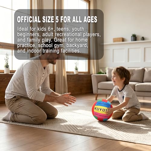 KUYOTQ Soft Silent Indoor Volleyball - Rainbow No-Deflate Durable Foam Indoor Volleyball Soft on Arms, Safe for Home Training Practice Games Foam Silent Volley Ball (Size 5)