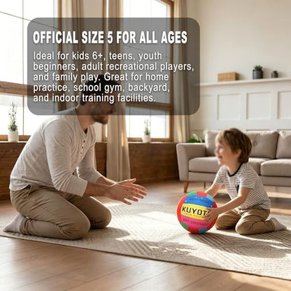 KUYOTQ Soft Silent Indoor Volleyball - Rainbow No-Deflate Durable Foam Indoor Volleyball Soft on Arms, Safe for Home Training Practice Games Foam Silent Volley Ball (Size 5)