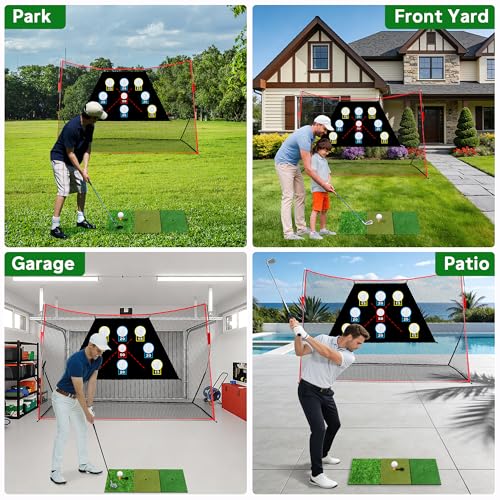 Professional Golf Net, 10x7Ft Golf Practice Hitting Net with Scoring Target Cloth, Tri-Turf Mat, Balls, Tee, Carring Bag, Scorecard, Portable Hitting Nets for Backyard Traning Chipping Indoor Outdoor