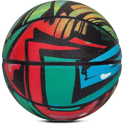 AND1 Chaos Basketball: Official Regulation (29.5 inches) Rubber - Deep Channel Construction Streetball, Made for Indoor Outdoor Basketball Games - color: Green/Red Graffiti