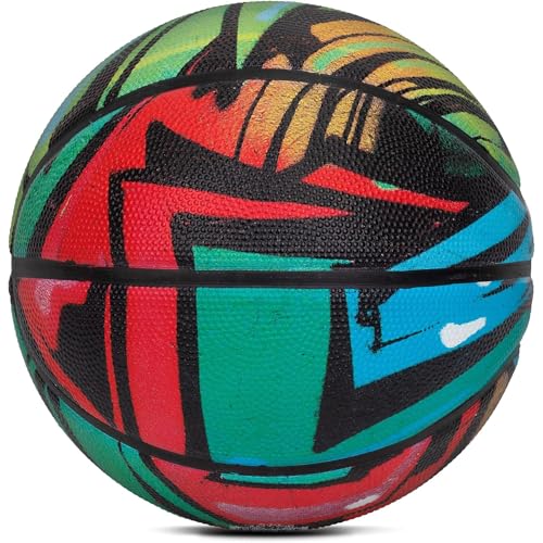 AND1 Chaos Basketball: Official Regulation (29.5 inches) Rubber - Deep Channel Construction Streetball, Made for Indoor Outdoor Basketball Games - color: Green/Red Graffiti