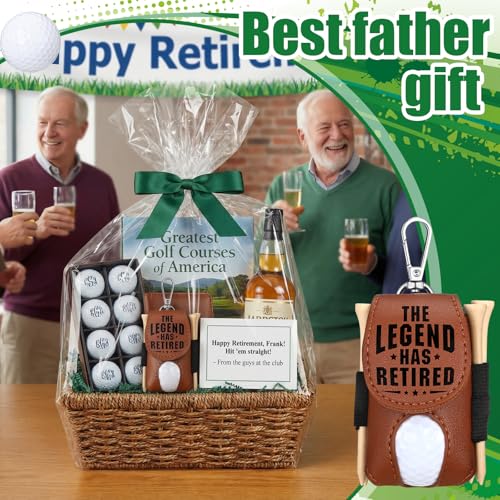 Realspring 8 Pcs Father's Day Golf Retired Gifts Set Daddy Grandpa Golf Gifts, Ball Pouch Bag and 5 Pcs Wood Tees 2 Balls Christmas Birthday Gift for Men, Grandpa from Daughter Son