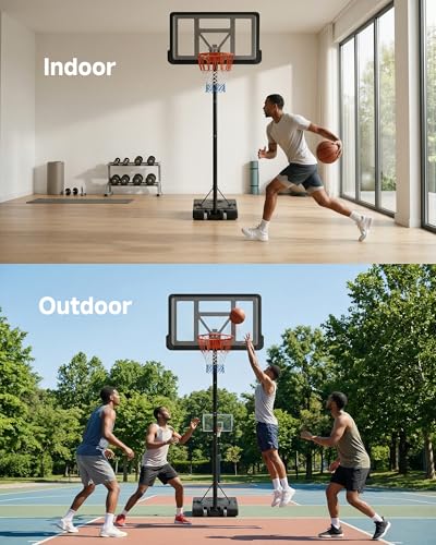 Basketball Hoop Outdoor, 7.7-10ft Height Adjustable, Portable Basketball Hoop & Goal with Fillable Base & 2 Wheels, 44"×30" Backboard for Backyard/Driveway/Indoor, Large