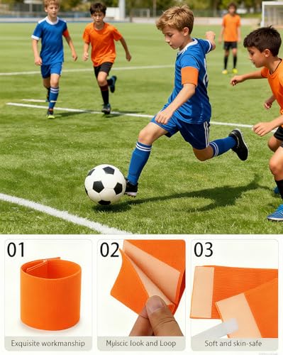 Captain's Armband Soccer Football Rugby Captain Armbands for Youth and Adult,Anti-Drop Design - Pack of 6 - color: 6 Orange /No C