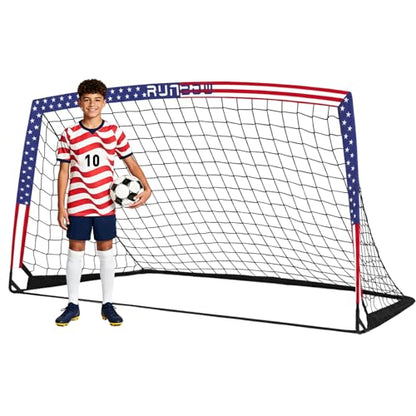 Kids Soccer Goal for Backyard, World Cup Elements Design 7x5 FT Portable Folding Soccer Net for Kid with Carry Bag, Indoor and Outdoor Fun Training Practice Use