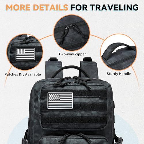 Wotony Military Tactical Backpack for Men Waterproof Daypack 3 Day Assault Pack Molle Bag with Water Bottle Holder - color: Python Black, size: 25L