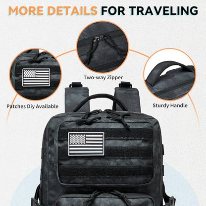Wotony Military Tactical Backpack for Men Waterproof Daypack 3 Day Assault Pack Molle Bag with Water Bottle Holder - color: Python Black, size: 25L