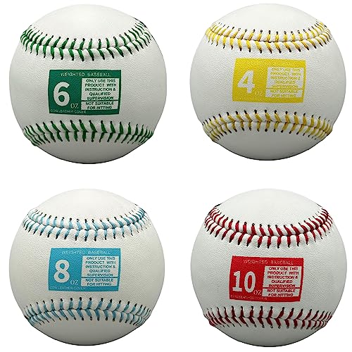 Play 9 Baseball Leather Weighted Baseball Training Set of 4 in for Teen and Adults for arm Velocity Training Ideal for Throwing and Pitching. (Set of 4)