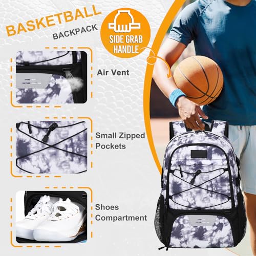 Goloni Soccer Backpack,Basketball Backpack with Ball Compartment & Shoe Compartment,Backpack for Basketball,Soccer - color: Grey White Tie Dye