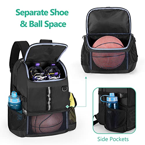 GOBUROS Basketball Bag, Soccer Equipment Bag with Ball & Shoe Compartment for Soccer Ball, Volleyball, Gym, Outdoor, Travel