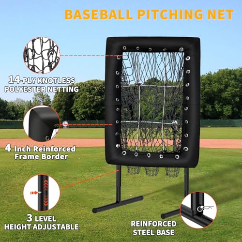Upgraded 9 Hole Pitching Net, Baseball Pitching Target with Strike Zone Pockets, Height Adjustable Softball Baseball Training Equipment for Hitting and Pitching