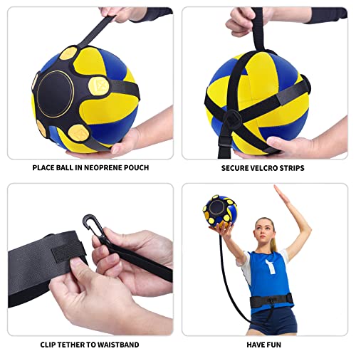 Vefungyan Volleyball Training Equipment Aid - Volleyball Solo Serving, Setting, Spiking Arm Swing Returns Practicing System and Finger Protectors for Beginners & Pro Volleyball Gift Set