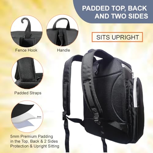 Pickleball Bag Deluxe Backpack Fits 4 Paddles and 10+ Balls - Shoe Compartment, Fence Hook, Storage Pockets, Adjustable Sling, Pickleball Accessories Equipment Bag