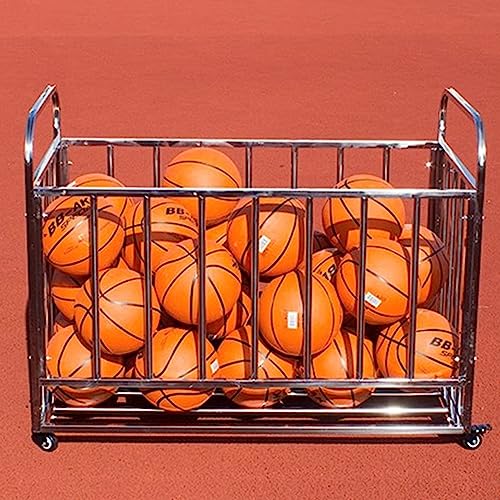 Indoor Balls Display Stand Basketball Cage for Backyard, Stainless Steel Rolling Ball Cart with Wheels Heavy Duty Volleyball Storage Bin/Rack for School Club Gym Organize Football, Indoor Outdoor - size: 120x90x80 cm