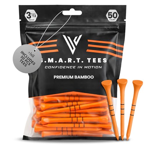 S.M.A.R.T Bamboo Golf Tees-Durable & Reliable Golf Tees for Women 50Pcs, 3 Marking Options (1.25" 1.5" 1.7"),Reduced Ball Spin Less Friction & Height Markers for Perfect Trajectory - color: Orange