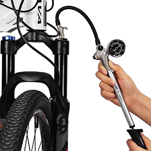 GIYO Handheld High Pressure Shock Pump (300 PSI Max), Silver for Fork & Rear Suspension, Lever Lock on Nozzle No Air Loss