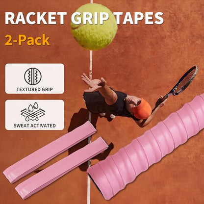 2 Pcs Tennis Racket Grip Tape, Dry Tennis Overgrip Tape, Anti-Slip Absorbent Grip, Racket Overgrip Tape - color: Light Pink, size: Textured-43.3"x1"x0.03"