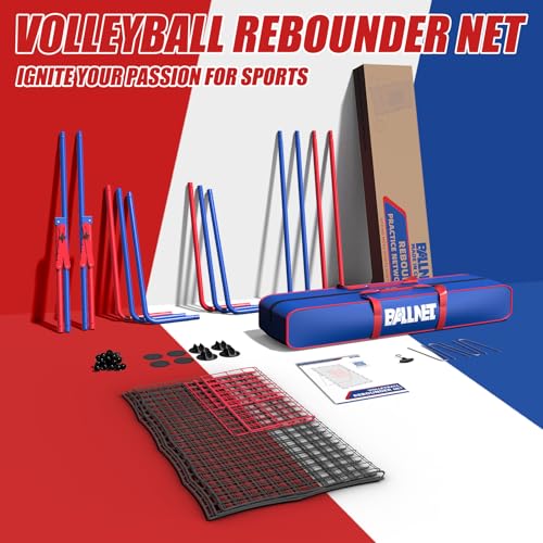 Professional Volleyball Rebounder Net,Volleyball Net Size 7×4FT,with 5-Speed Adjustable Angle Training Equipment,Anti-Slip Base Design,Improve Volleying,Bumping,Spiking Skills