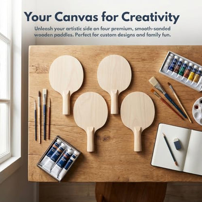 ARTIBETTER 4 Unpainted Wooden Ping Pong Paddles Set - DIY Blank Table Tennis Rackets for Custom Painting - Smooth Surface Craft Projects (10. 02 X 5. 89 Inches)