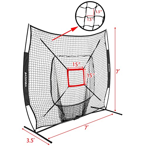 BaseGoal 7'×7' Baseball Softball Practice Net,Baseball Backstop,for Hitting Pitching Batting Catching with Bow Frame,Bonus Strike Zone - style: Black