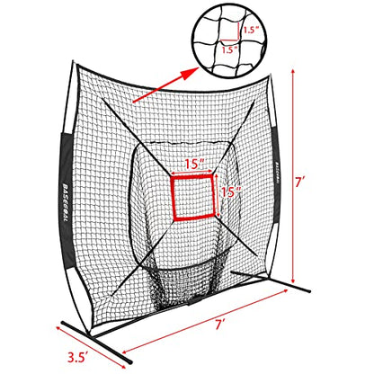 BaseGoal 7'×7' Baseball Softball Practice Net,Baseball Backstop,for Hitting Pitching Batting Catching with Bow Frame,Bonus Strike Zone - style: Black