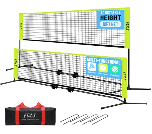 FDLS 10FT Portable Badminton Pickleball Net with Carry Bag for Indoor Outdoorl Height Adjustable| Easy Set up - style: Yellow&Green