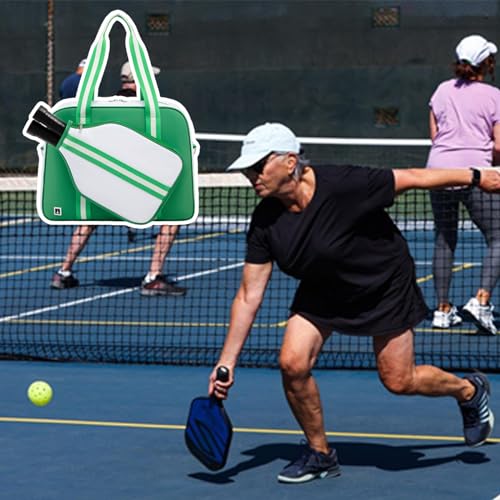 ROYALFAIR Pickleball Tote Bag for Women Men Large Capacity with Paddle Cover Pocket and Adjustable Shoulder strap - color: Green