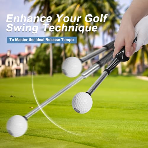 5 in 1 Golf Swing Trainer Aid, Retractable Training Club with Click Sound Feedback and Grip Guide, Portable Rhythm and Tempo Warm Up Stick for Right Handed Golfers