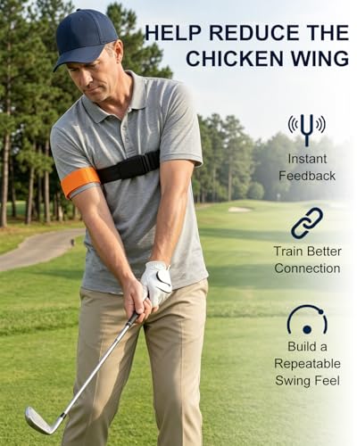 BoomBa Golf Swing Training Aid Strap, Adjustable Trail Arm Connection Trainer, Instant Feedback Golf Arm Band to Help Reduce Chicken Wing and Improve Swing Path