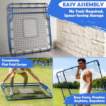 4x4.5FT Baseball Rebounder Net | 4 Adjustable Angles | Pitch Back Baseball Softball Volleyball Rebounder | 1 Strike Zone | Suits Pitchback Trainer for Ground, Line Drive & Fly Balls