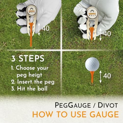 PegGauge 3-in-1 Tee Height Gauge & Golf Divot Tool – Magnetic Ball Marker, Repair Pitch Marks, Perfect Tee Height Every Swing, Lightweight Golf Accessory