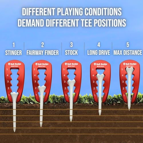 Adjustable Golf Tee Height Tool (5-Level Precision) – Universal Fit for Wooden & Plastic Tees, Consistent Tee Height Setter for Drivers, Fairway Woods & Irons, Durable Aluminum Golf Swing Training Aid - color: Red