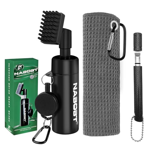 Golf Towel and Brush Set, Premium Golf Towel(16x16 inch) & Squeeze Water Bottle, Essentials Golf Accessories for Men - color: 3PCS(Towel & Brush & Groove Sharpener)