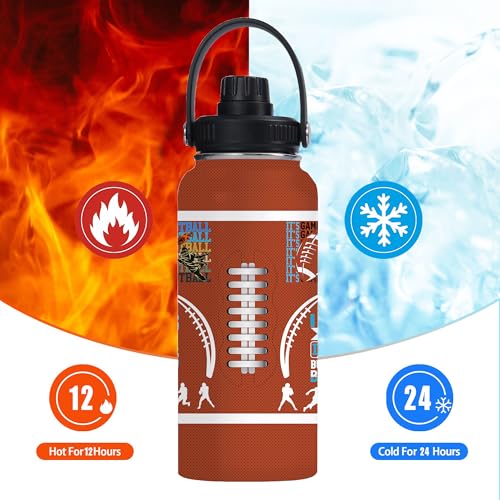 Football Water Bottle 32oz Football Stainless Steel Tumbler Football Insulated Bottles For Men Women Football Gifts For Football Lover Player Fan Coach - color: Football